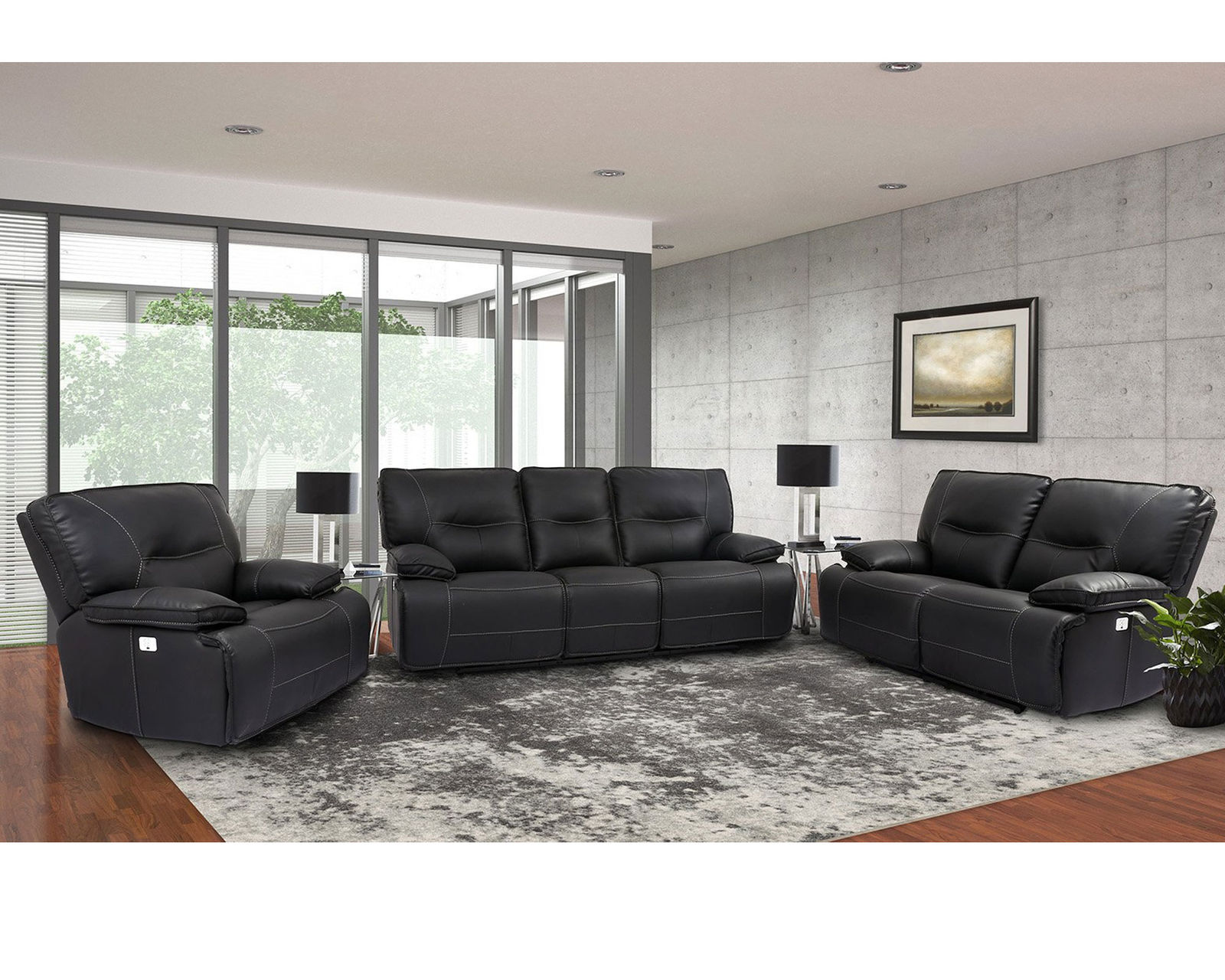 Spartacus 87" Power Headrest Power Reclining Sofa Black (In stock - Fast shipping) - Spartacus Black Power Headrest Power Reclining Sofa