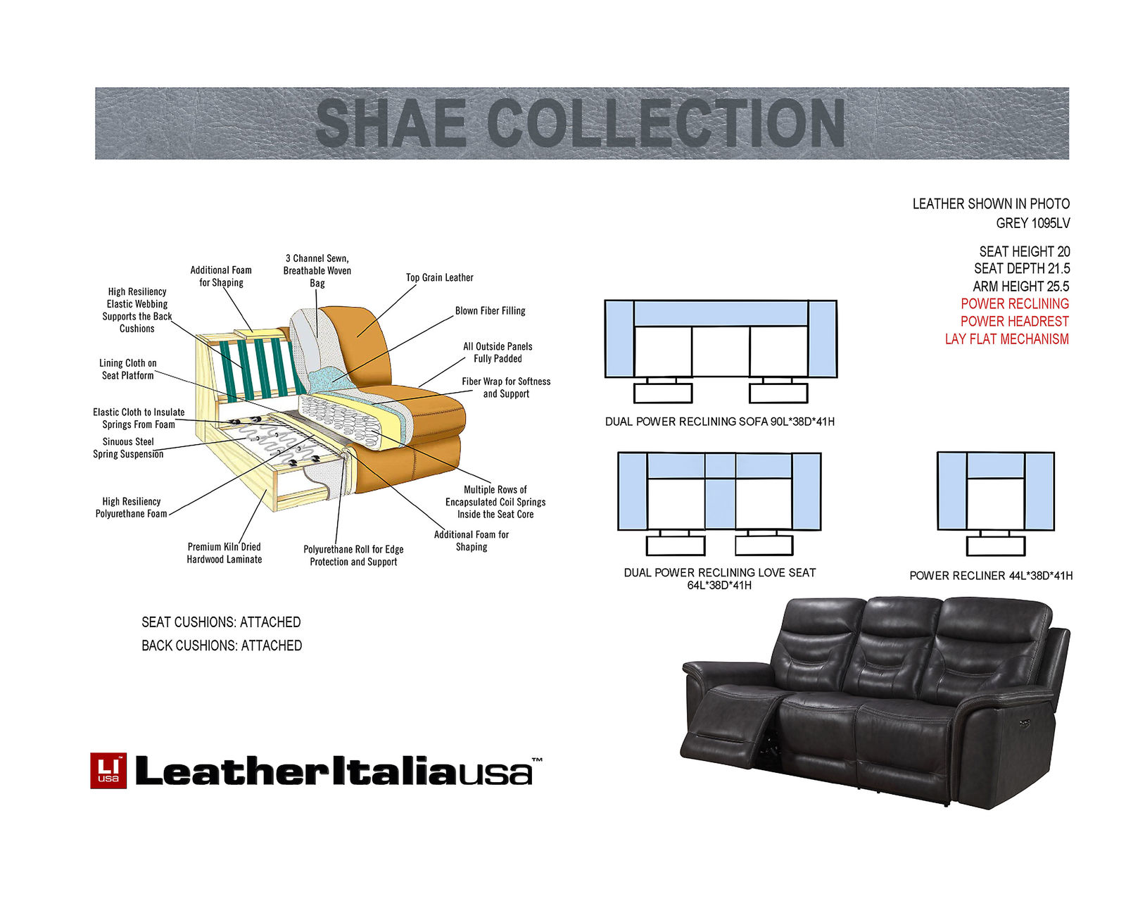 Bullard Leather Power Headrest Power Reclining Sofa
