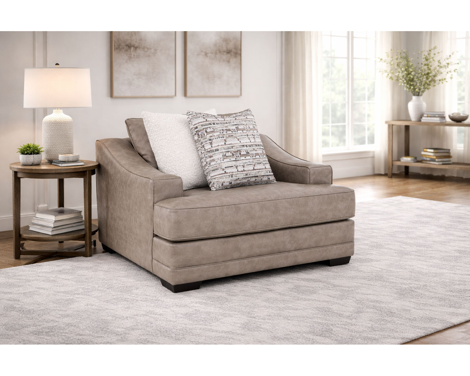 Granger 101" Extra-Wide Sofa (Bold Scale. Luxurious Comfort. Room to Truly Relax) - Shown in a Durable Leather Like Fabric Color Griege