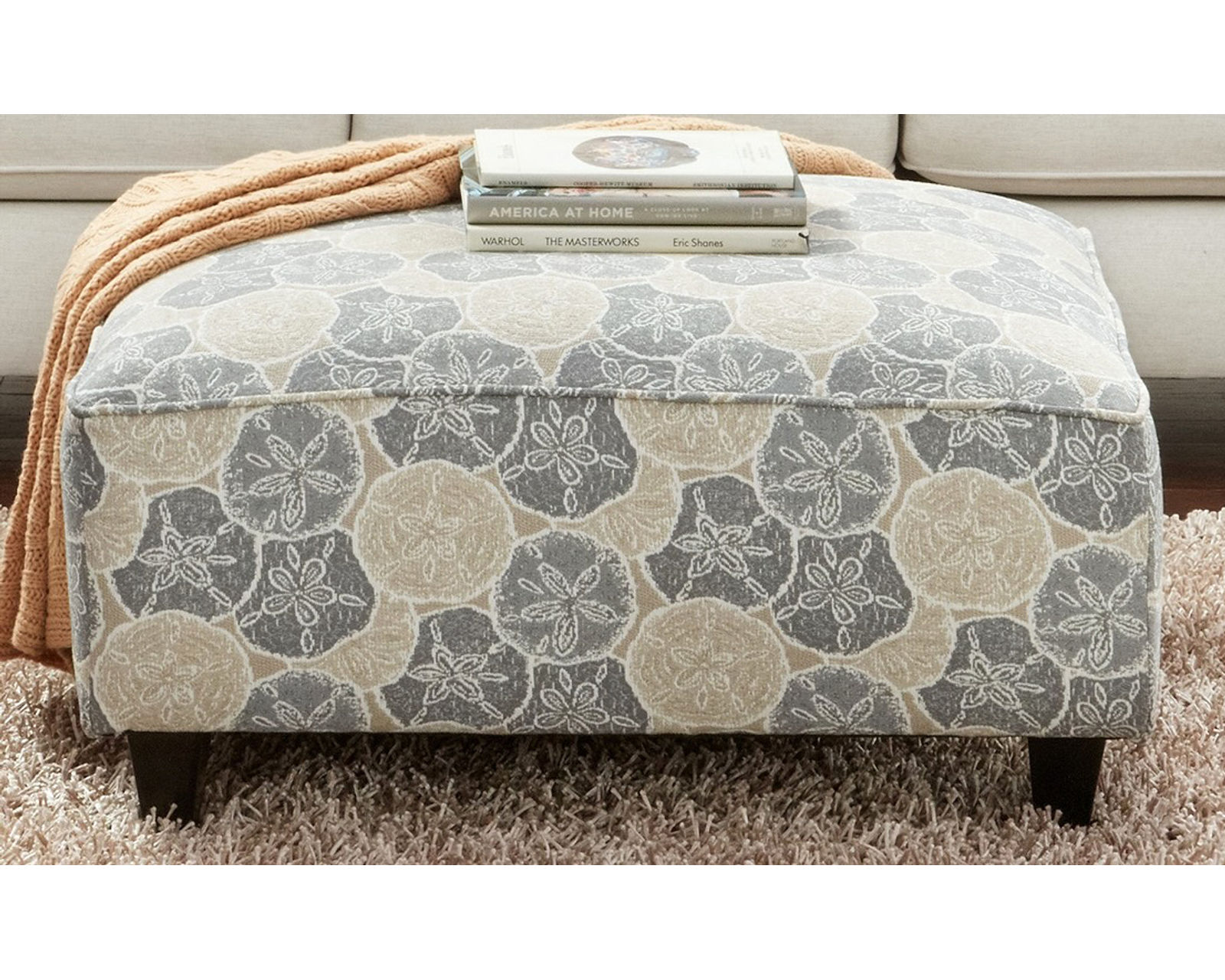 Max Pearl 85" Sofa 68-00-KP (includes pillows) performance fabric - Seashore Sand 38" Square Cocktail Ottoman  (performance fabric)