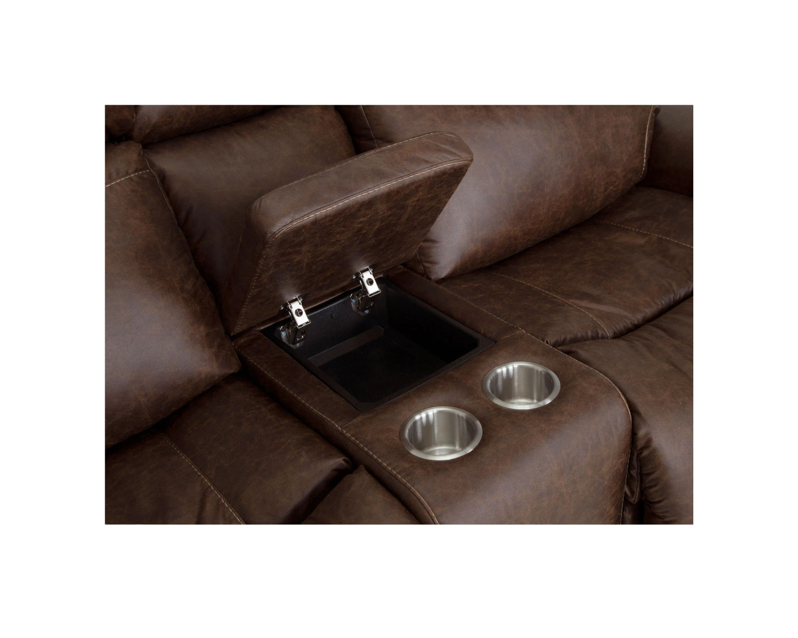 Brixton 648 Rocker Recliner (Brown Faux leather like fabric) - Includes storage with metal cupholders