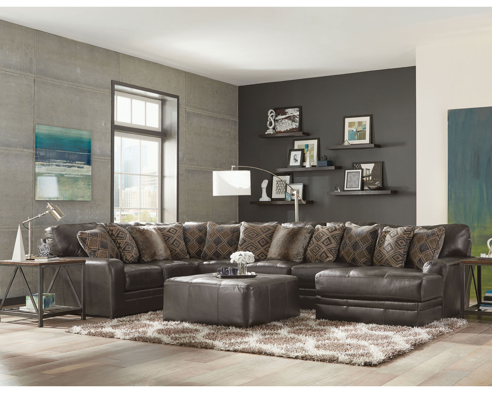 Denali Top Grain Leather Sectional (Includes Pillows) Choice of Colors - Sectional Layout F: Steel Leather - Top Grain Leather Everywhere Your Body Touches