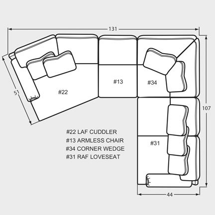 Layout H: Four Piece Sectional 131" x 107"