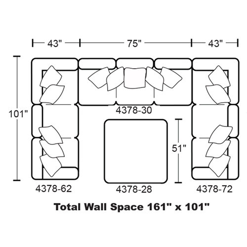 Layout C: Three Piece Sectional (Ottoman Not Included) 101" x 161" x 101"