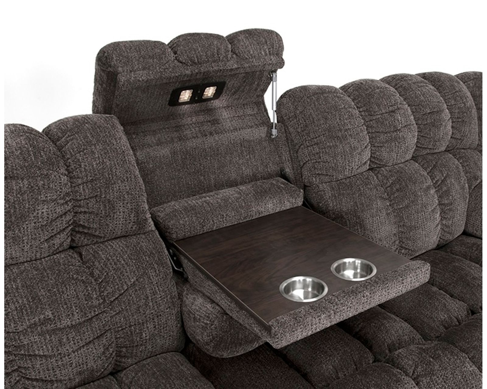 Westwood 88.5" Reclining Sofa with Drop-Down Table, Reading Lights, Cupholders & Storage Drawer (Movie-Night Comfort. Entertainment Built Right In) - Dropdown Table with Lights, Cuphooders and a Storage Drawer