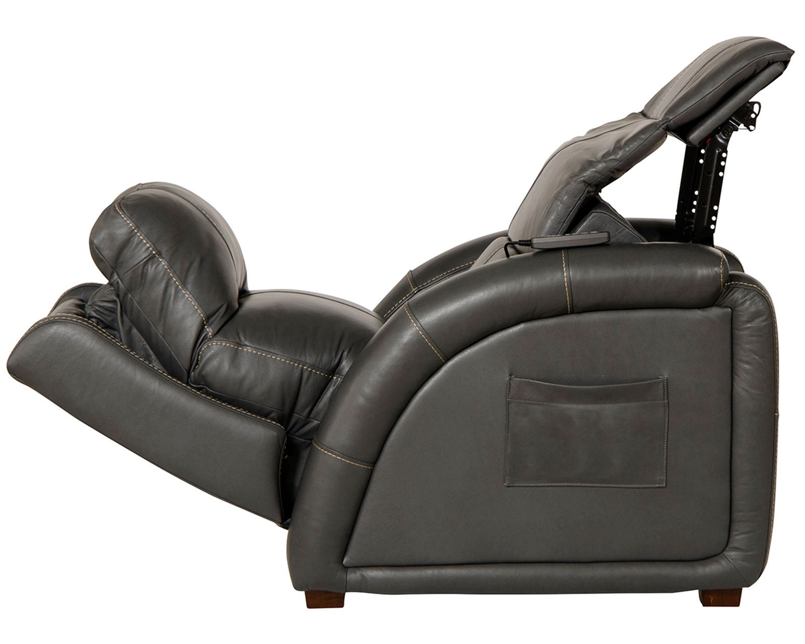 Reliever Power Headrest Power Lay-Flat Recliner Advanced Wellness Comfort with Deep-Tissue Massage, Heat, Power Lumbar & Zero Gravity Relaxation (2 colors) - Shown in Leather Color Gunmetal