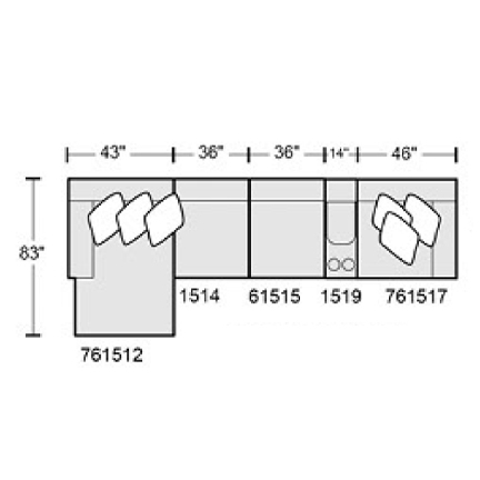 Layout F: Five Piece Sectional 83" x 175"