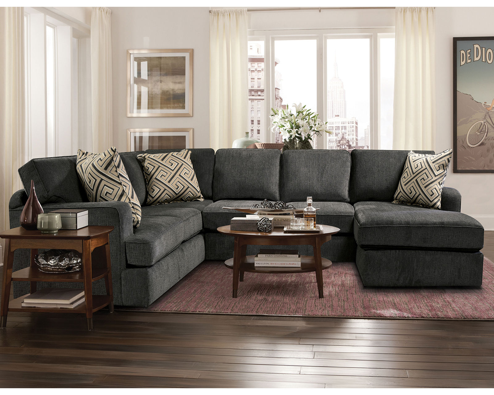 Rouse Stationary Sectional  (+101 Standard and Performance Fabrics) - Layout F: Three Piece Sectional 101" x 131" x 68"