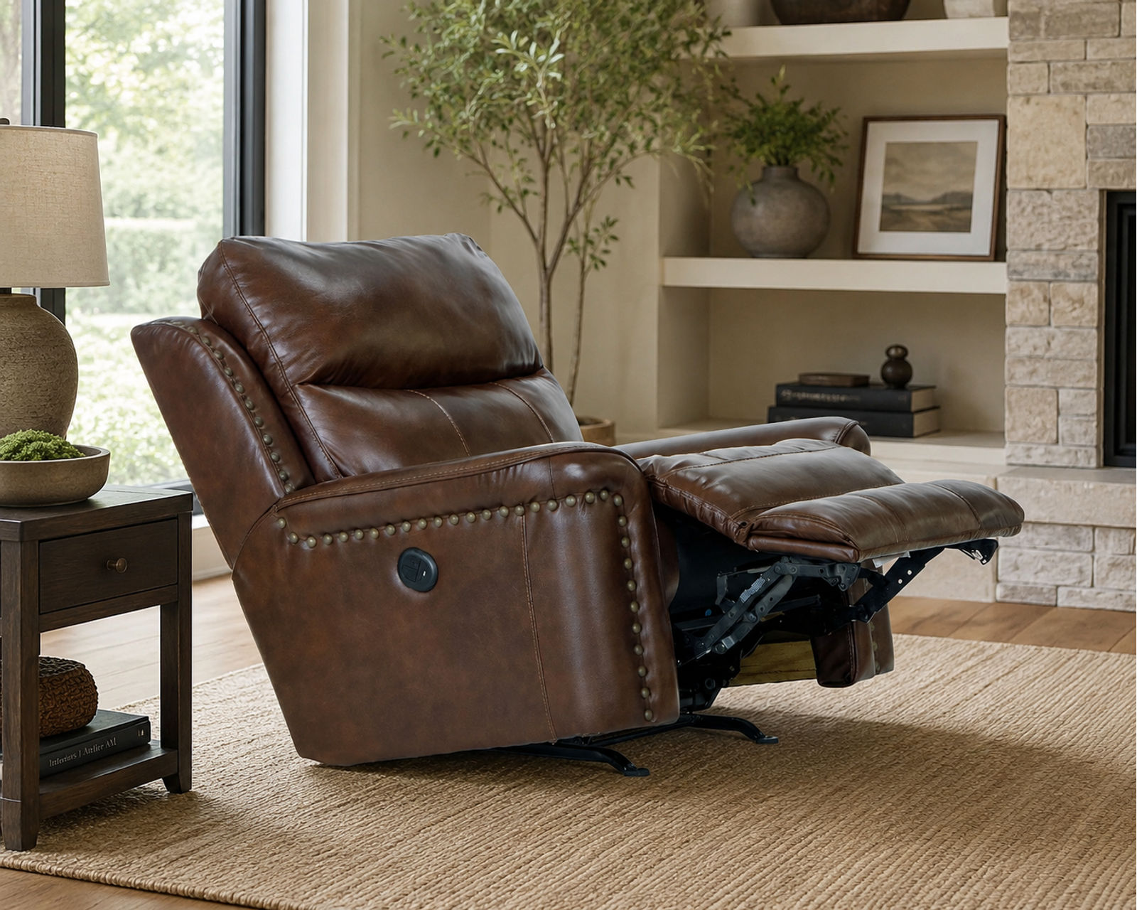 Ceretti 87" Italian Leather Brass Nail Head Power Reclining Sofa - Comfort Built for the Whole Family.