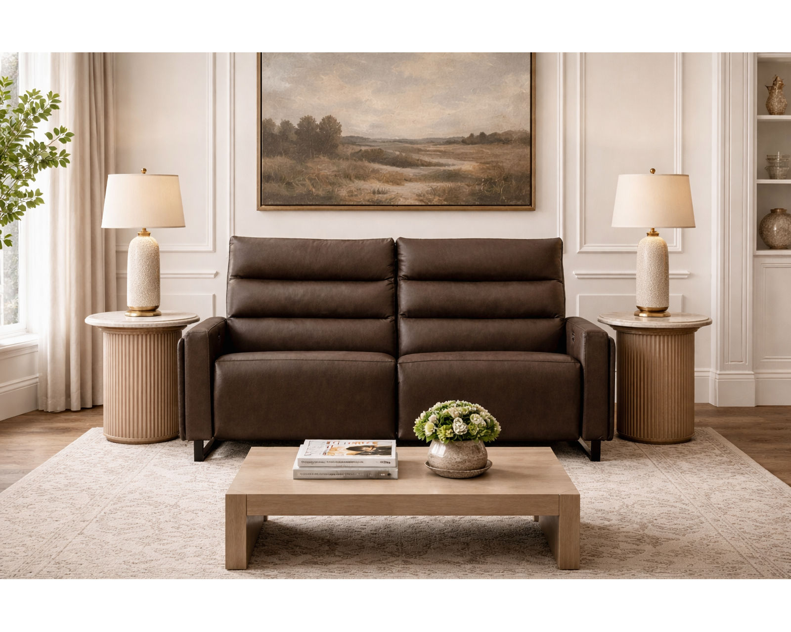 Flavie Dual Power Reclining Sofa — Available in Standard & Wide Cushions, 140+ Leather Options, and 80", 83", or 112" Widths - Endless Custom Options. One Perfect Fit.