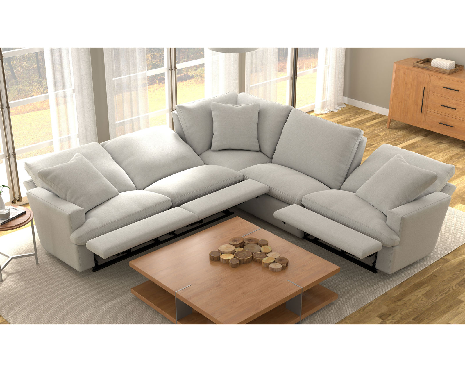 Stratus Power Reclining Sectional (3 power recliners) - Lay-flay reclining position