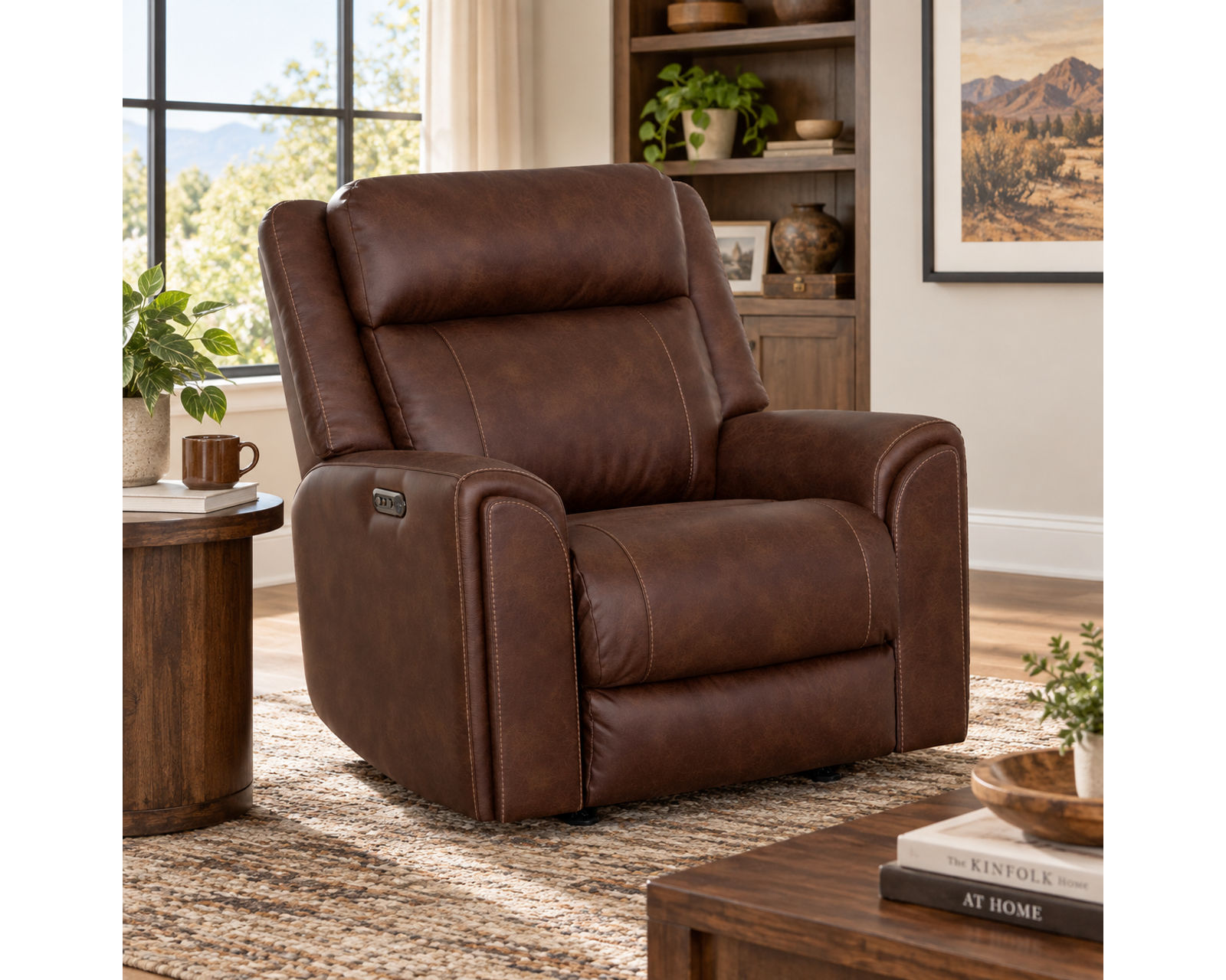 Phoenix 693 Three-Piece Reclining Sectional (Three Recliners. One Incredible Place to Relax) Neori Air Massage Available - Shown in Durable Leather Like Fabric Color Auburn