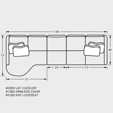 Layout C: Three Piece Sectional 55" x 136"