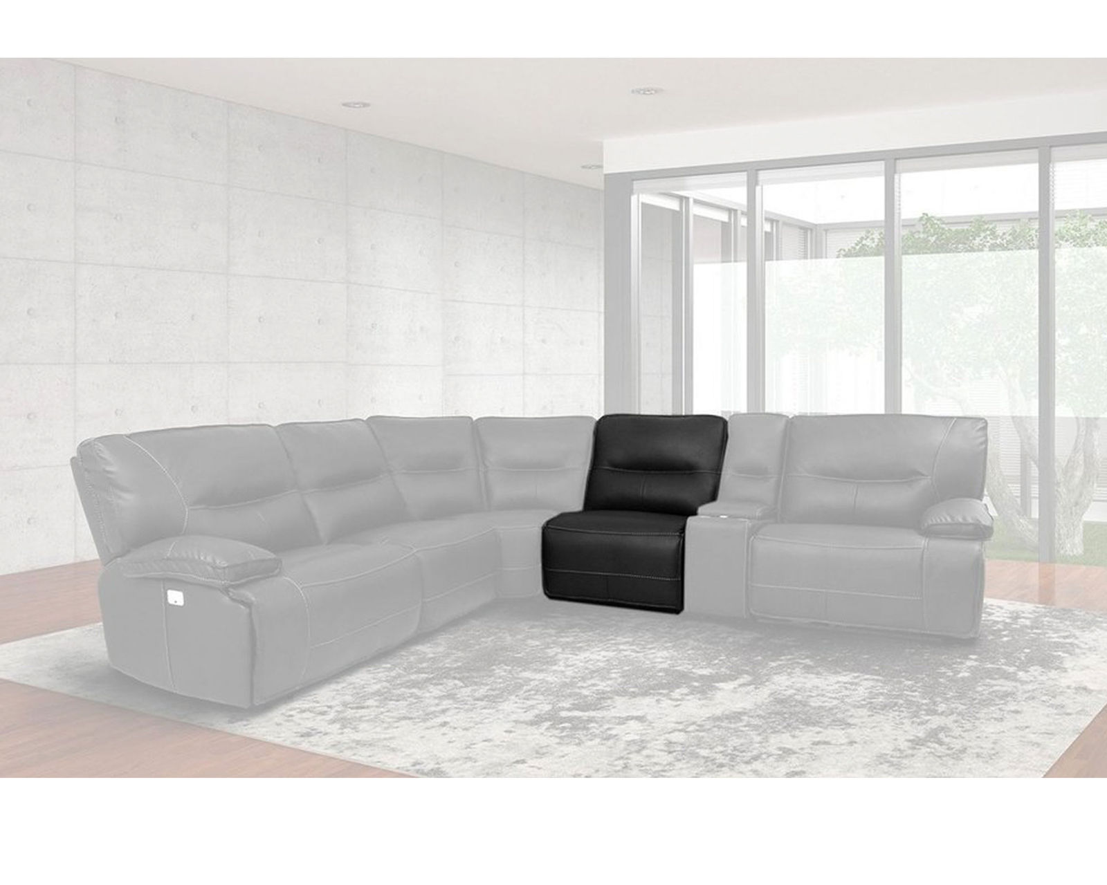 Spartacus Power Headrest Power Reclining Sectional Black (Leather like fabric) In stock - Fast shipping - Armless Chair or Armless Recliner