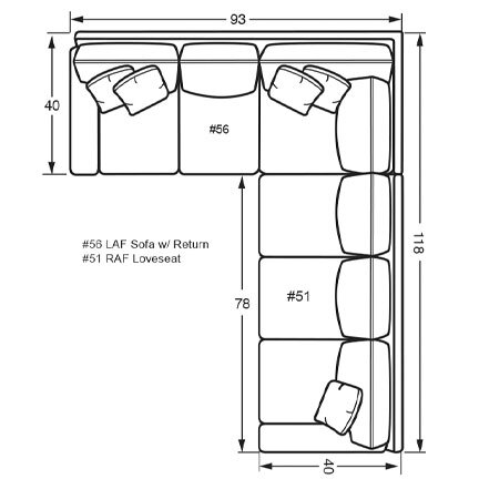 Layout E: Two Piece Sectional 118" x 93"