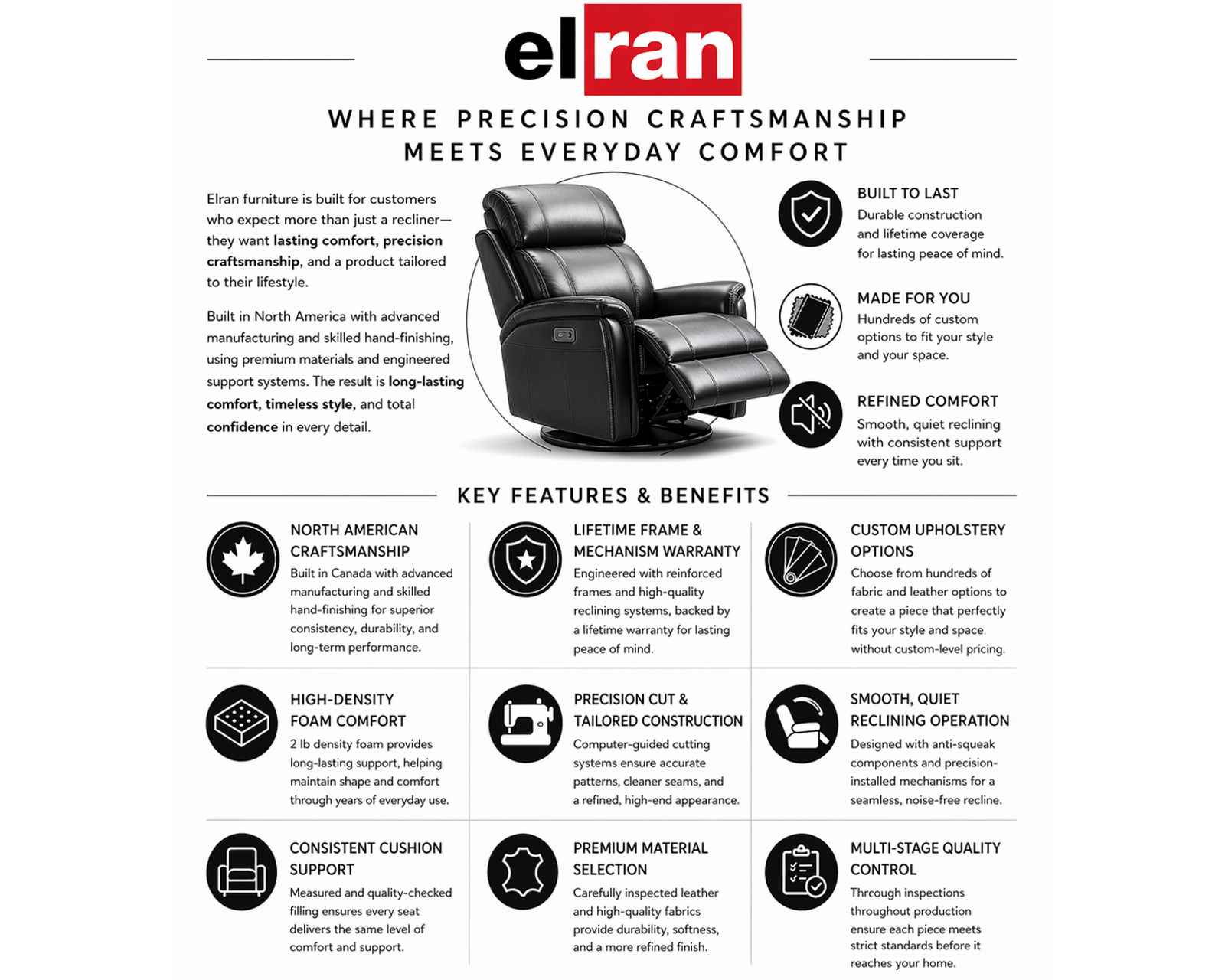 Lance 74" Reclining Sofa (+140 leathers) - Sit Better, Live Better—with Elran Quality