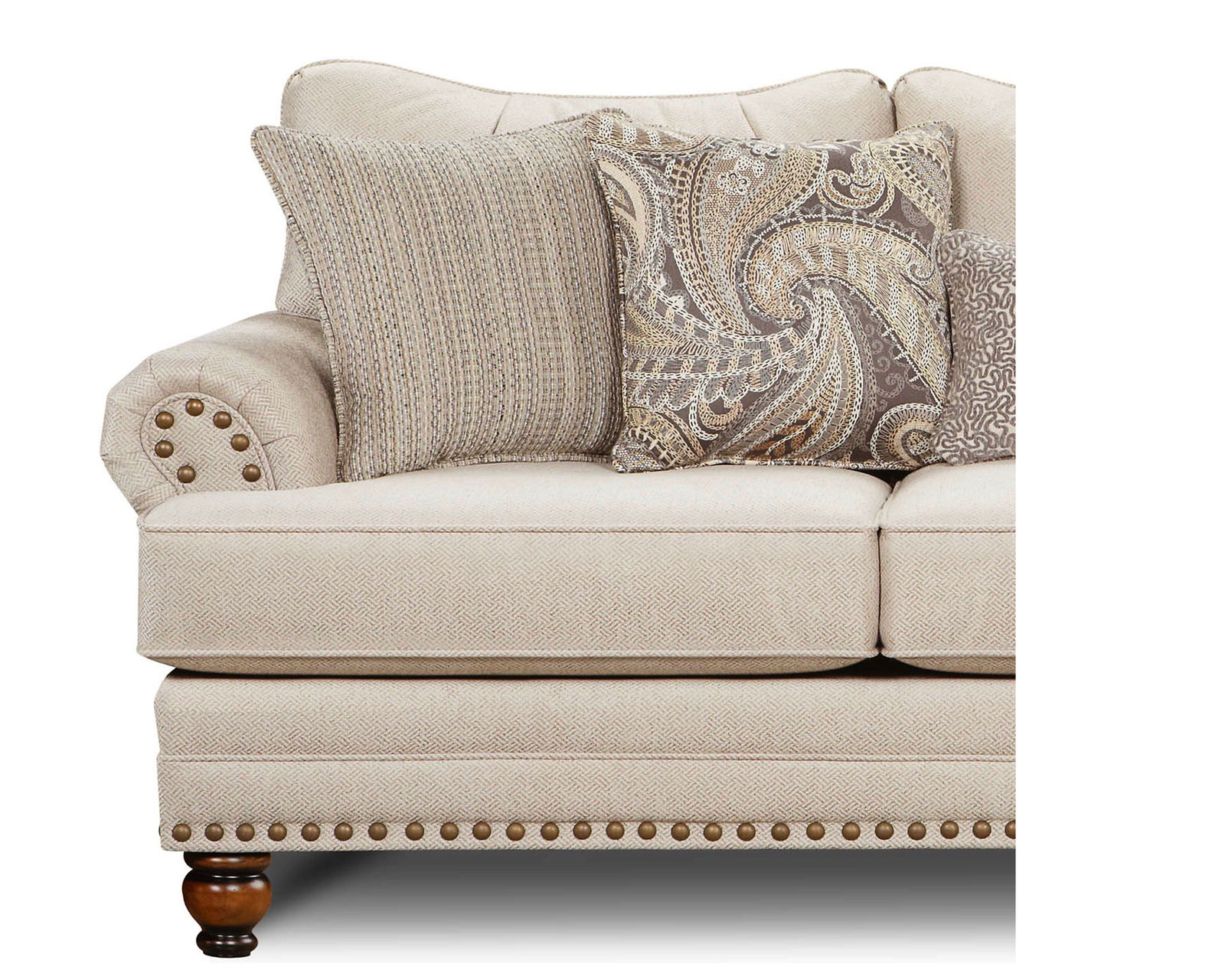 Carys Doe 96" Sofa - 2820-KP - Six Pillows Included and Nail Head Trim