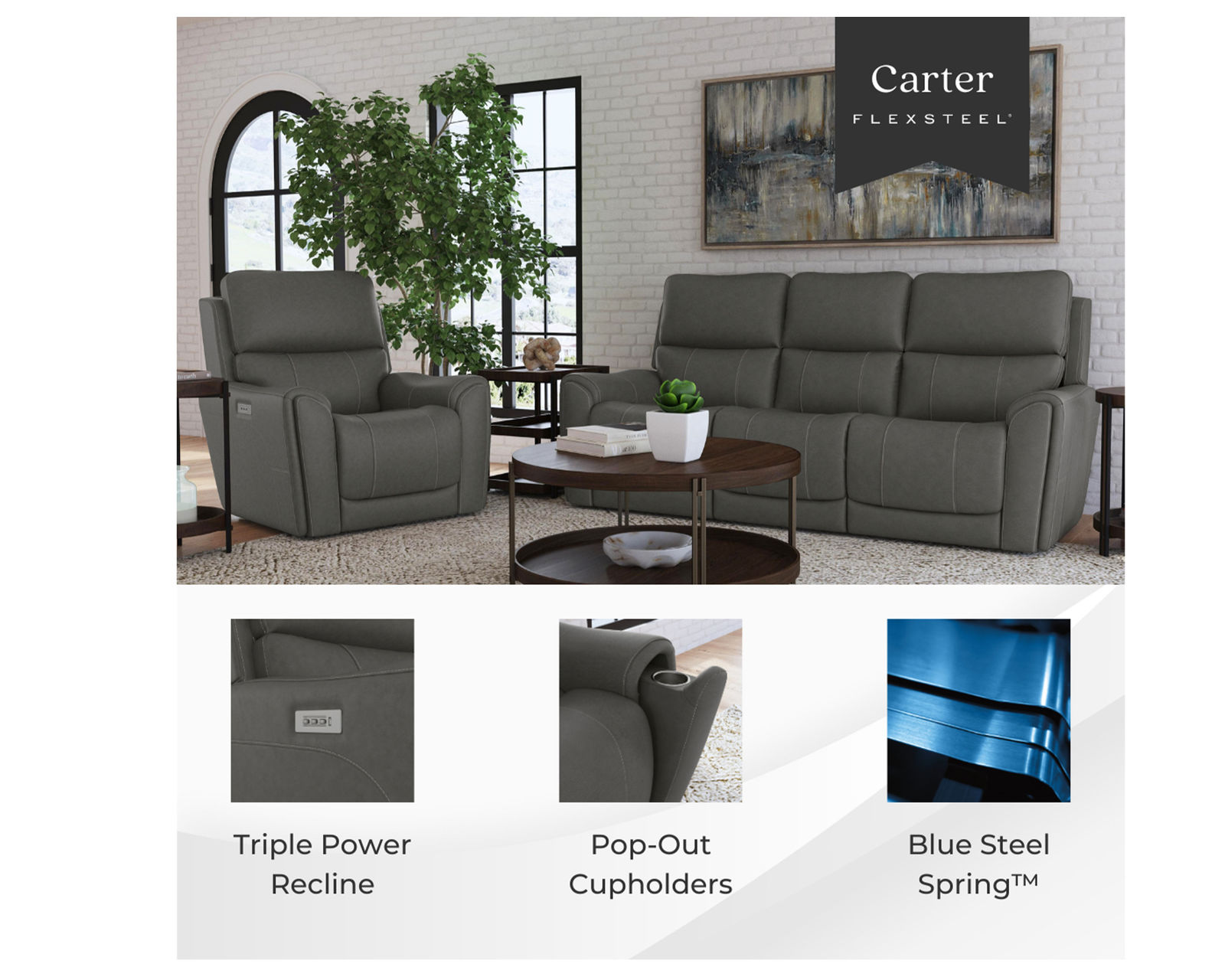 Carter 1587 Triple Power Reclining Sofa (+2 colors) In Stock - Zero Gravity - Carter Triple Power Reclining Sofa