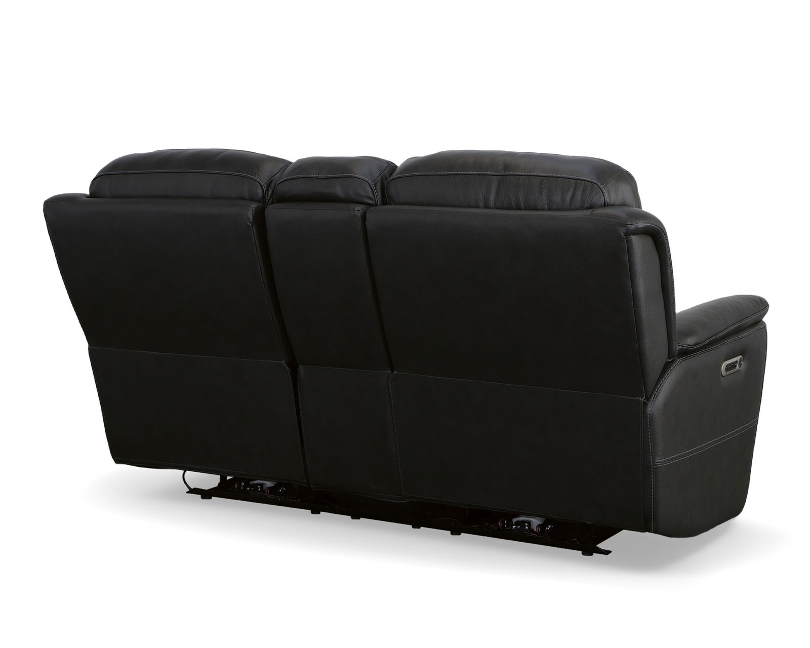 Crew Power Reclining Loveseat with Console, Power Headrests & Lumbar (Black leather) in stock - Crew Power Reclining Loveseat with Console, Power Headrests & Lumbar