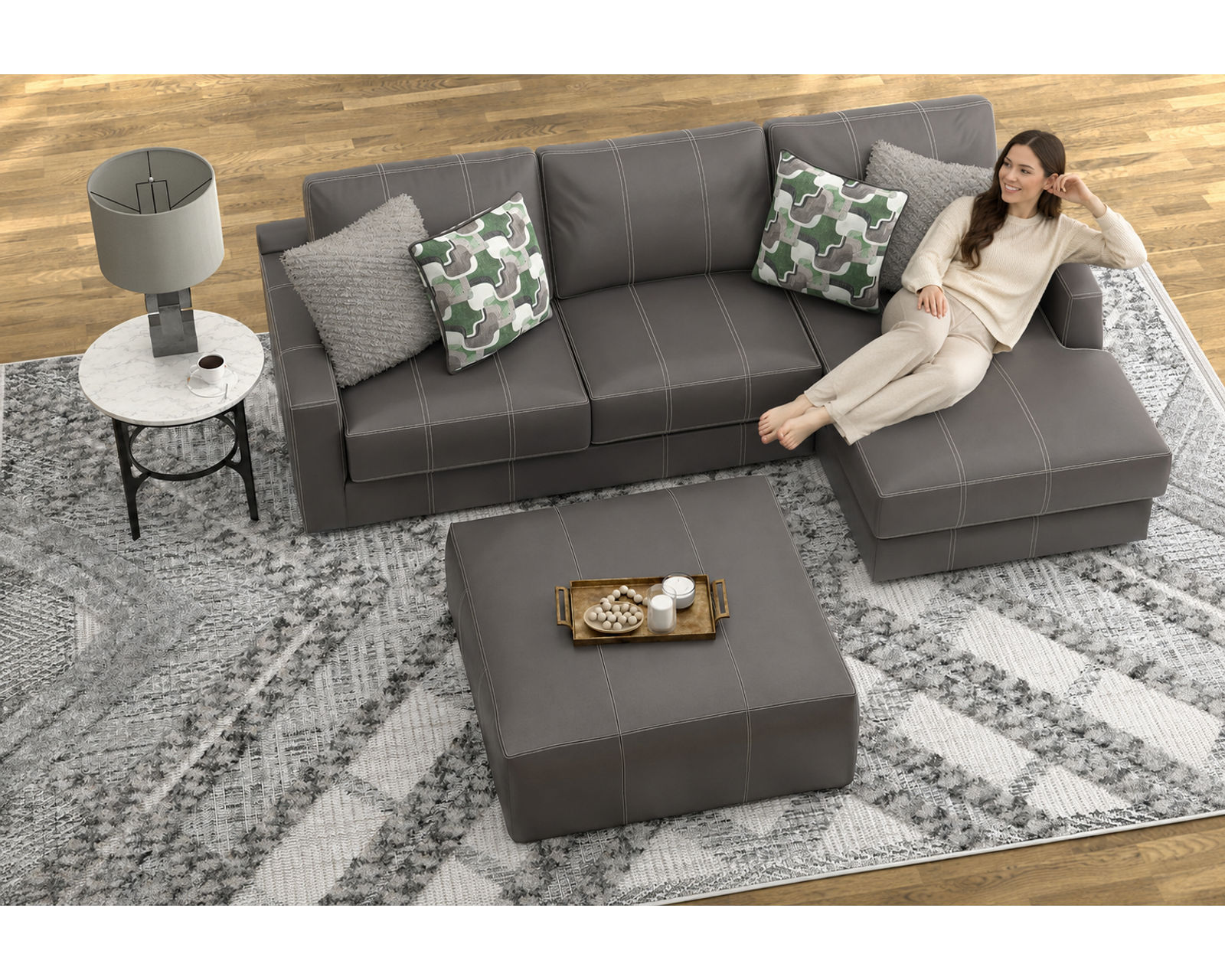 Minori Modular Leather Sectional (includes pillows (2 colors) - Layout B: Two Piece Sectional 122" x 67"