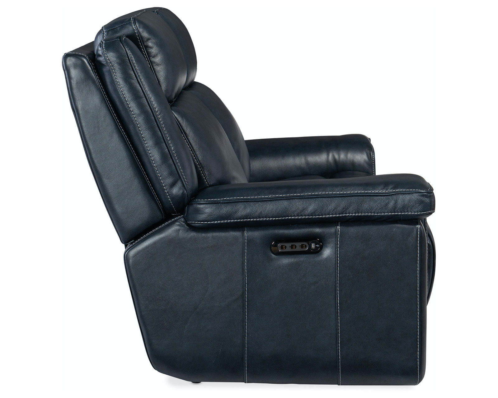 Montel Lay Flat Power Loveseat with Power Headrest & Lumbar (Cobalt) In stock - Independent buttons control power recliner and power headrest