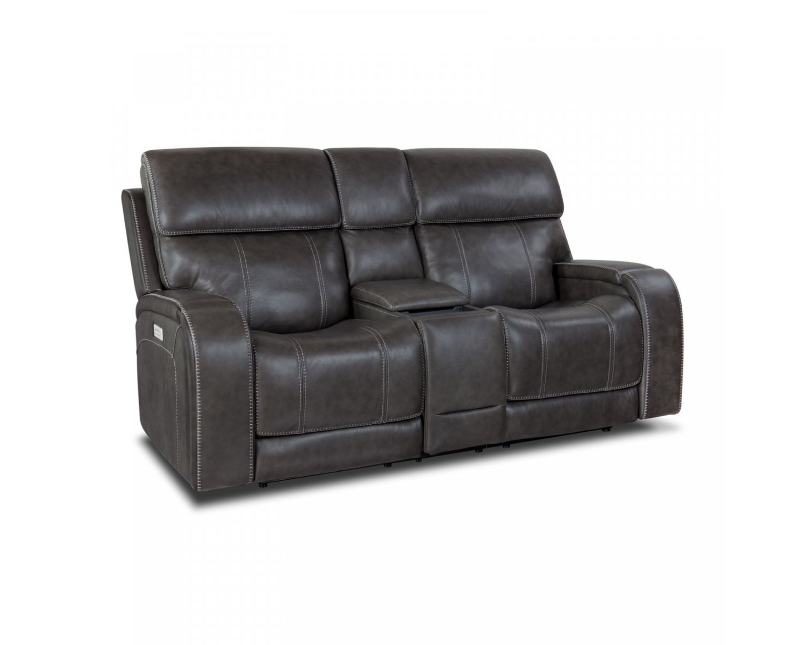 Glenwood 88" Leather Sofa w/Power Recline, Power Head Rests & Power Lumbar (Lay Flat) Steel - In stock - Glenwood Loveseat Console w/Power Recline, Power Head Rests & Power Lumbar (Lay Flat)