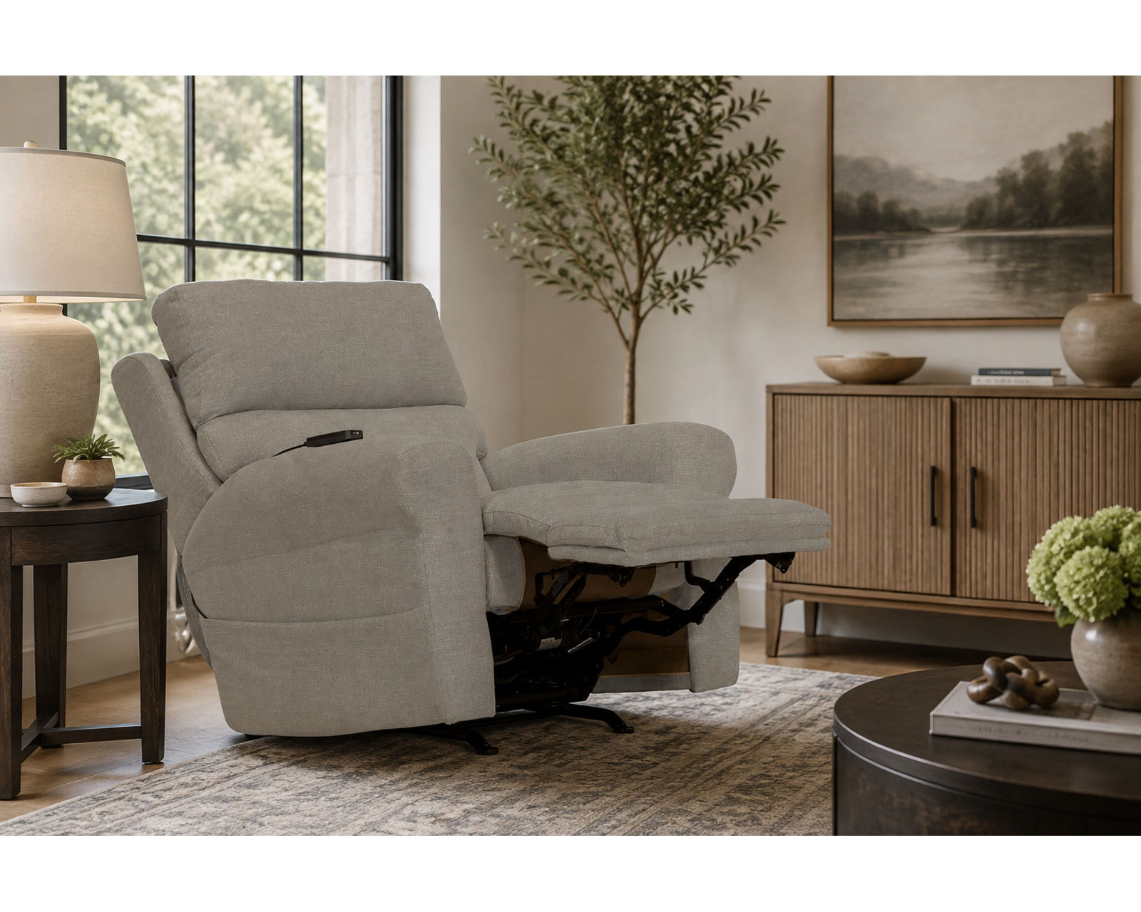 Unity Power Headrest Power Rocker Recliner with CR3 Heat & Therapeutic Massage Nanobionic Performance Fabric (2 colors) - Your Body Brings the Energy. Nanobionic® Gives It Back.