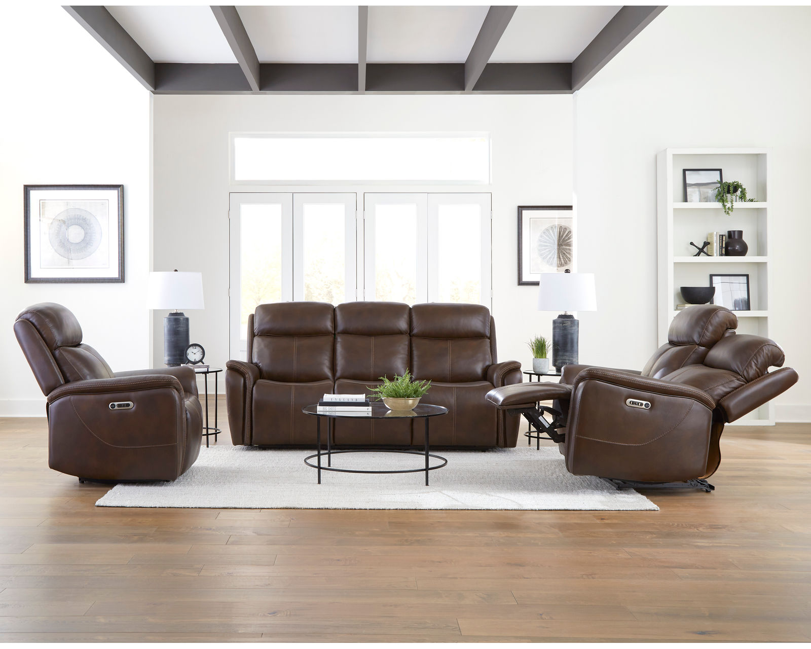 Cascade 83" Power Headrest Power Leather Reclining Sofa Auburn (In stock - Fast Shipping)