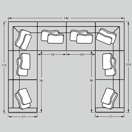 Layout I: Eight Piece Sectional 115" x 146" x 115"