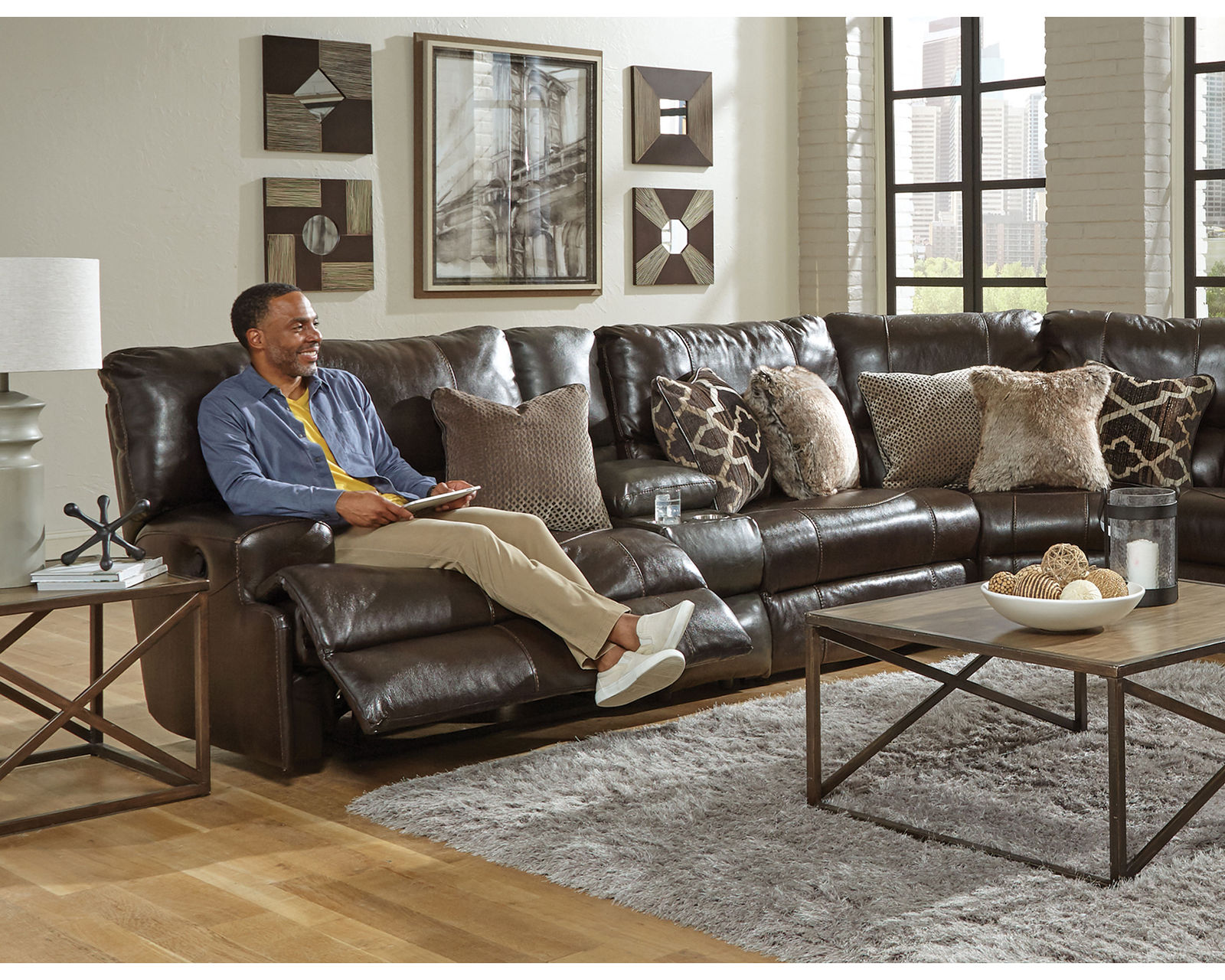 Como Lay Flat Modular Reclining Leather Sectional (2 colors) - Left Side Leather Recliner