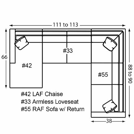 Layout G:  Three Piece Sectional 66" x 111" x 88" (Size varies due to arm selection)
