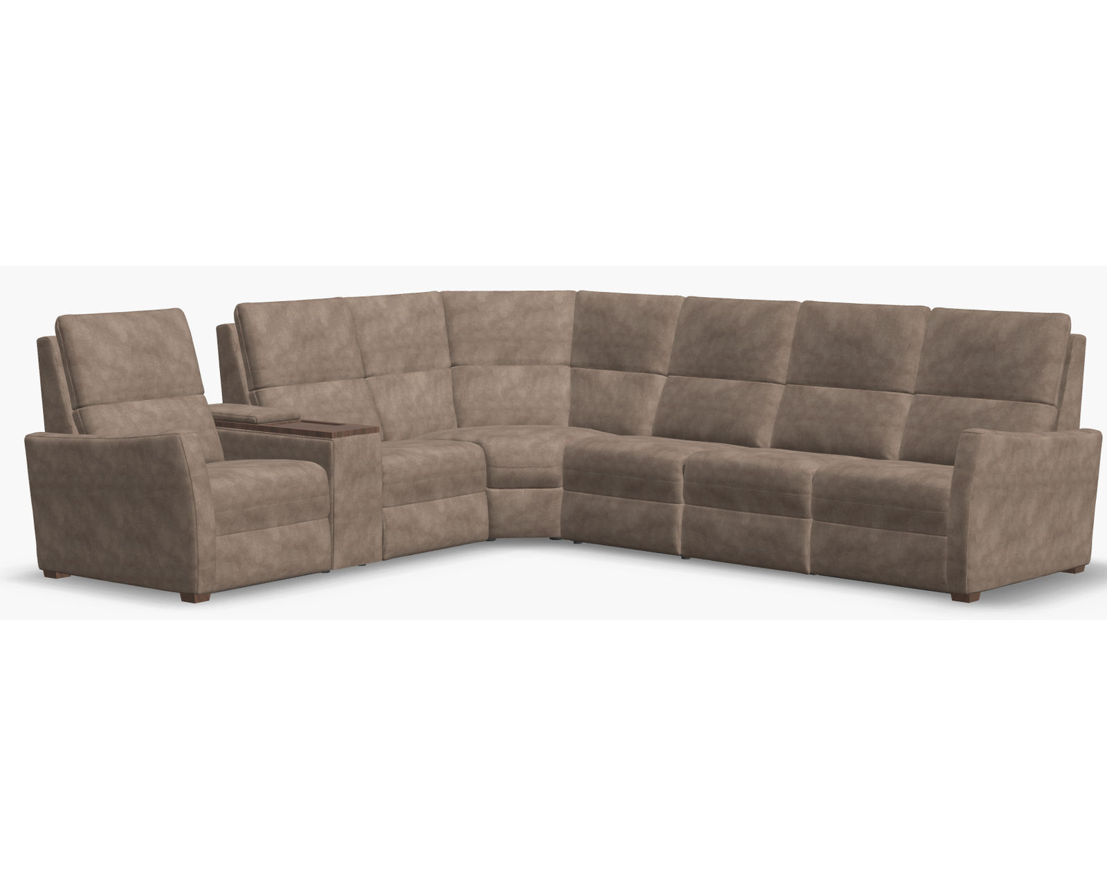 Luna 40110 Triple Power Reclining Sectional (+50 fabrics) - Layout D: Four Piece Reclining Sectional (2 recliners) 111" x 123"