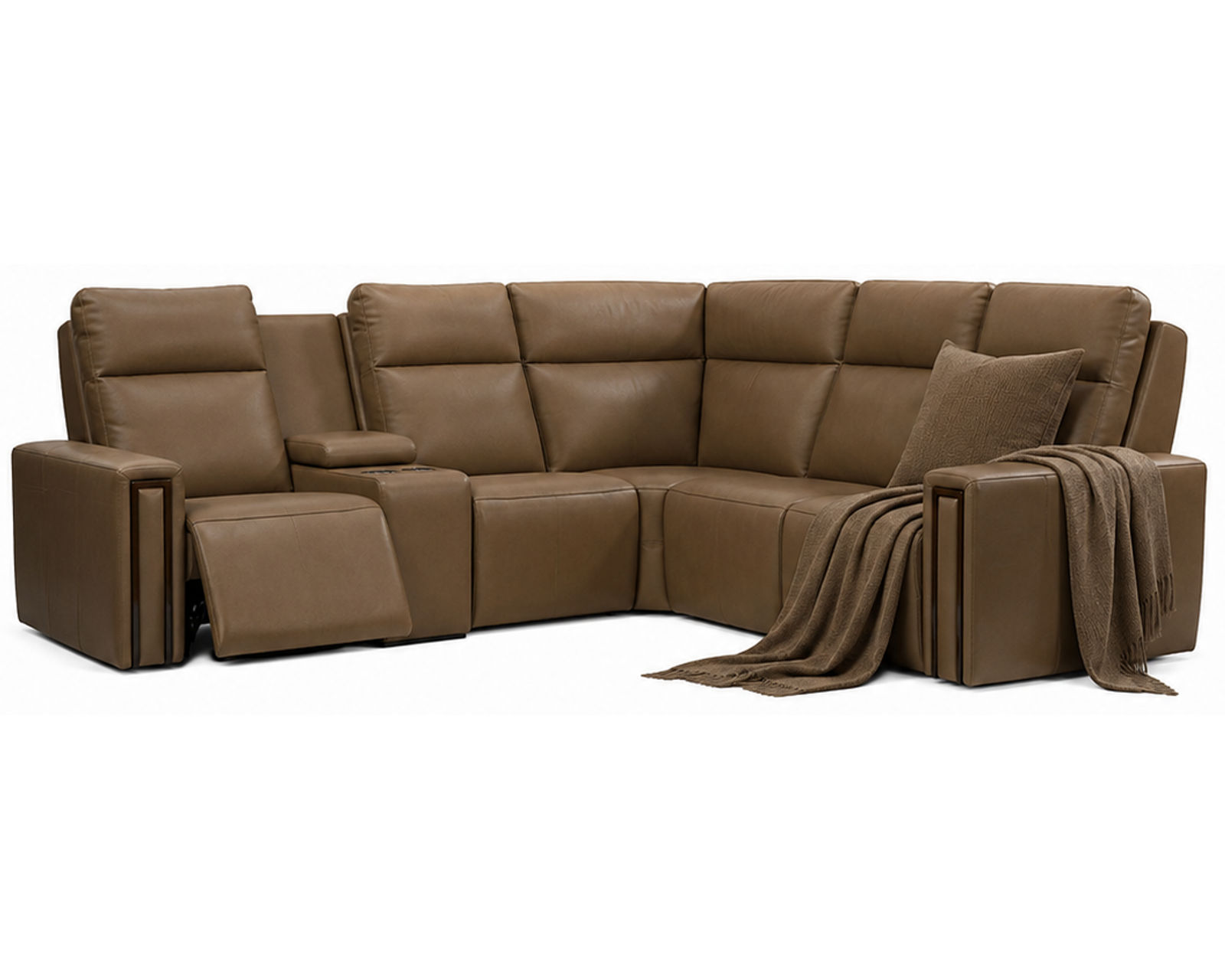 Evelyn 2012 Reclining Sectional (standard and wide seat widths) +140 leathers - Layout C: Six Piece Reclining Sectional 105" x 92" (three recliners)