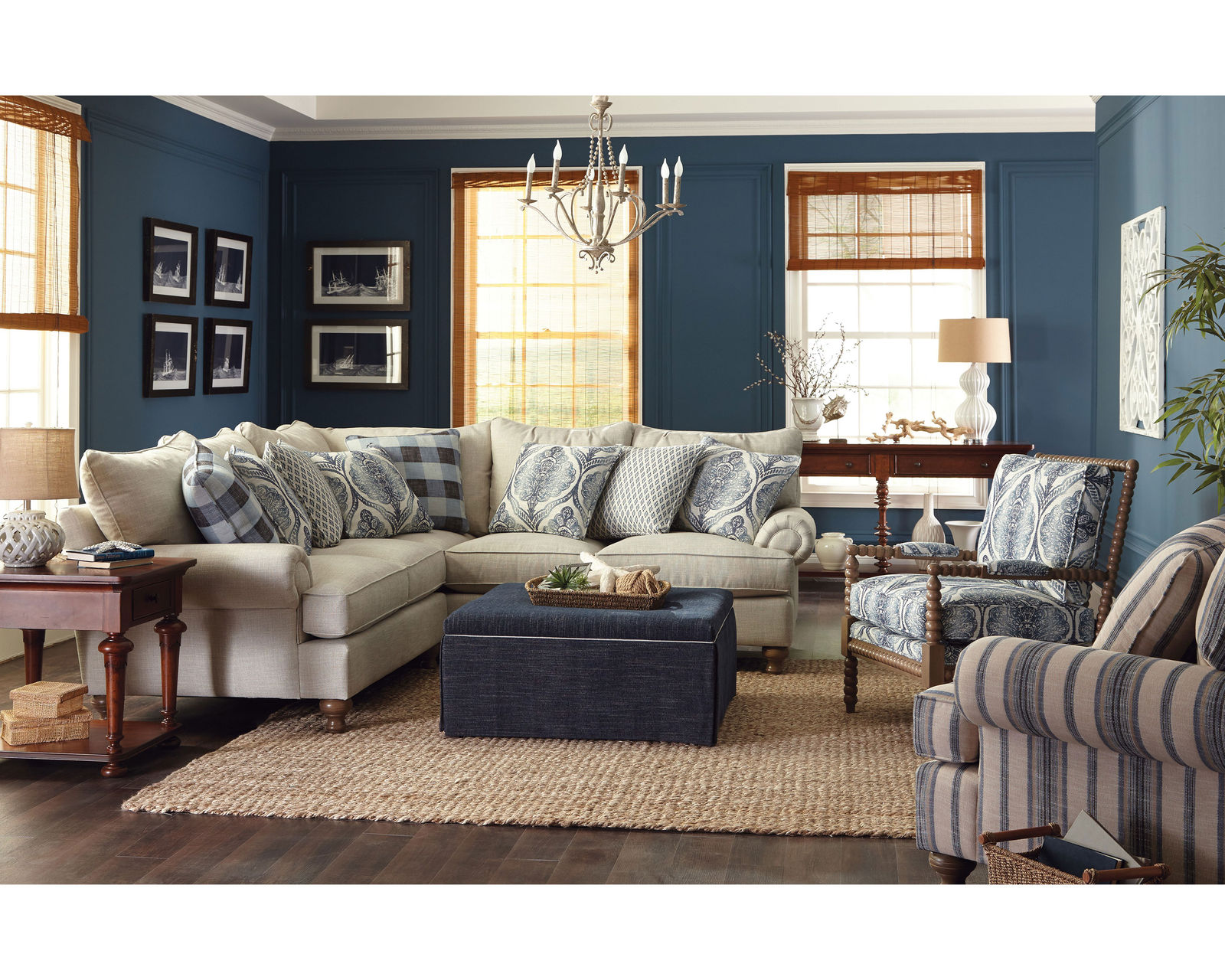 Laurens Stationary Sectional (Performance fabrics) P7117BD-Sect - Sectional Layout F: Heavy gauge sinuous wire seat and back springs