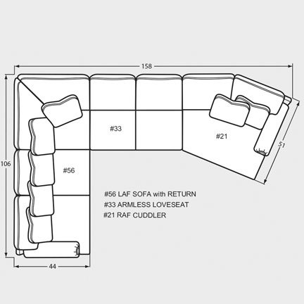 Layout K: Three Piece Sectional 106" x 158" x 51"