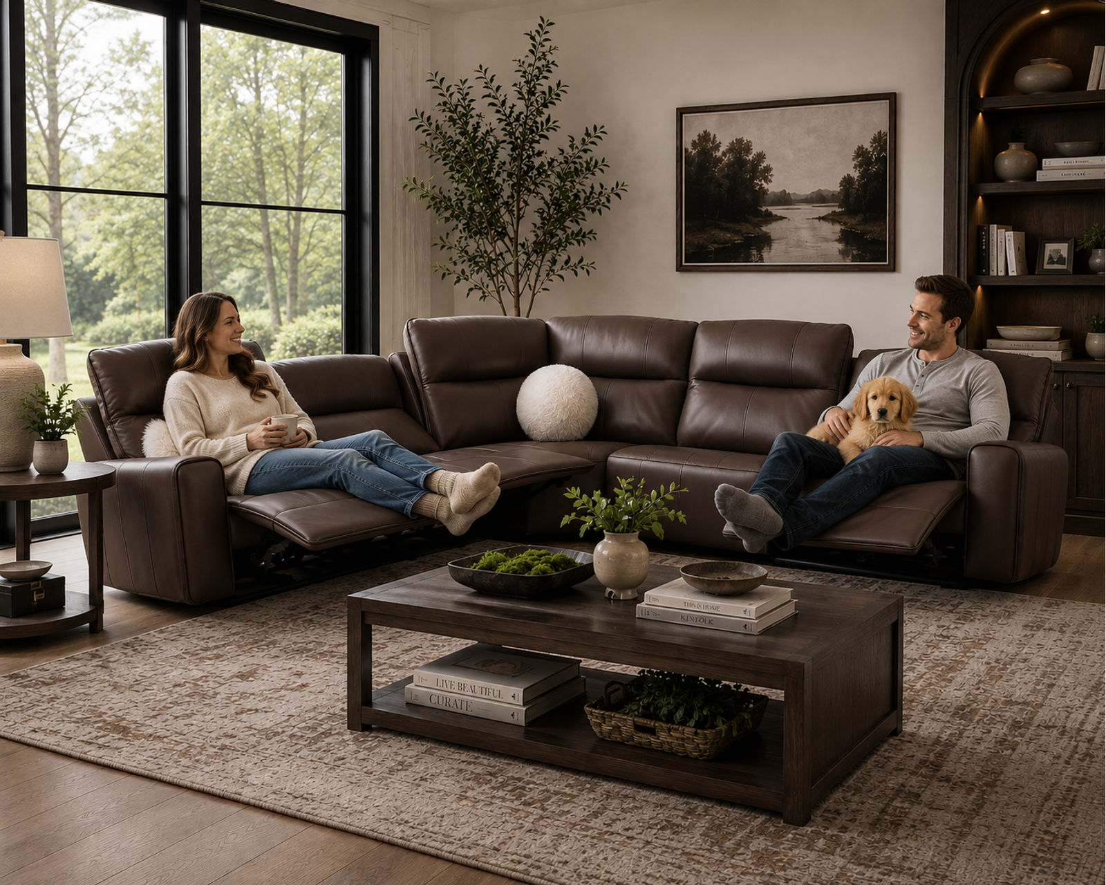 Tramonti Five Piece Power Headrest Power Lay Flat Italian Leather Reclining Sectional - Italian Leather Luxury, Power Headrest Comfort - The Perfect Seat After Every Long Day.