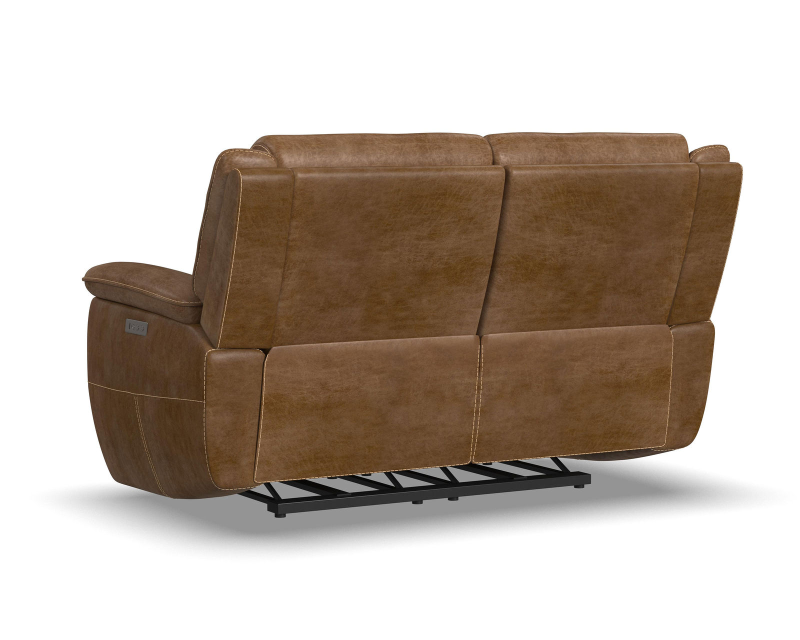 Beau 1011 Power Headrest Power Reclining Loveseat (Caramel faux leather fabric) in stock - Beau Power Reclining Loveseat with Power Headrests