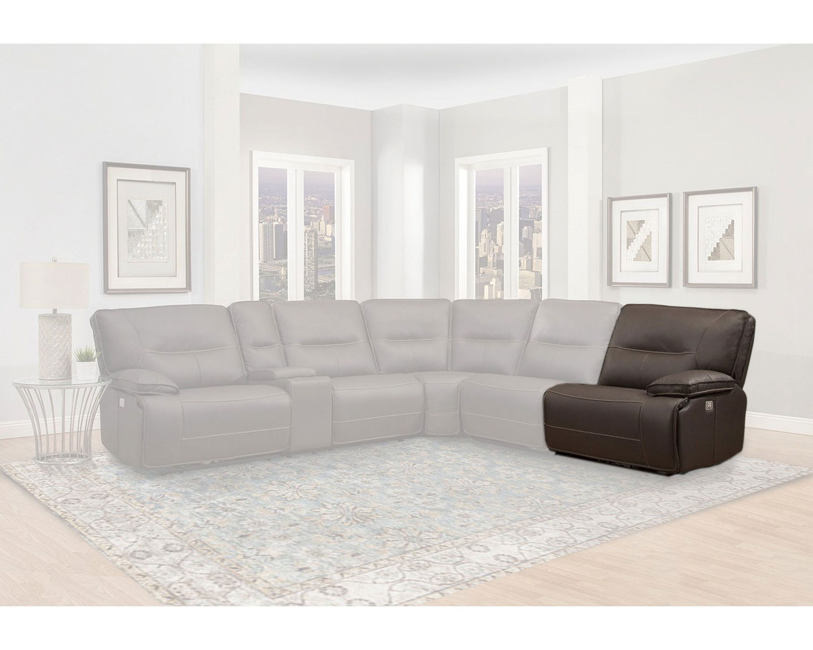 Spartacus Power Headrest Power Reclining Sectional Chocolate (Leather like fabric) In stock - Fast shipping - Right Arm Facing Power Recliner with Power Headrest and Power Lumbar