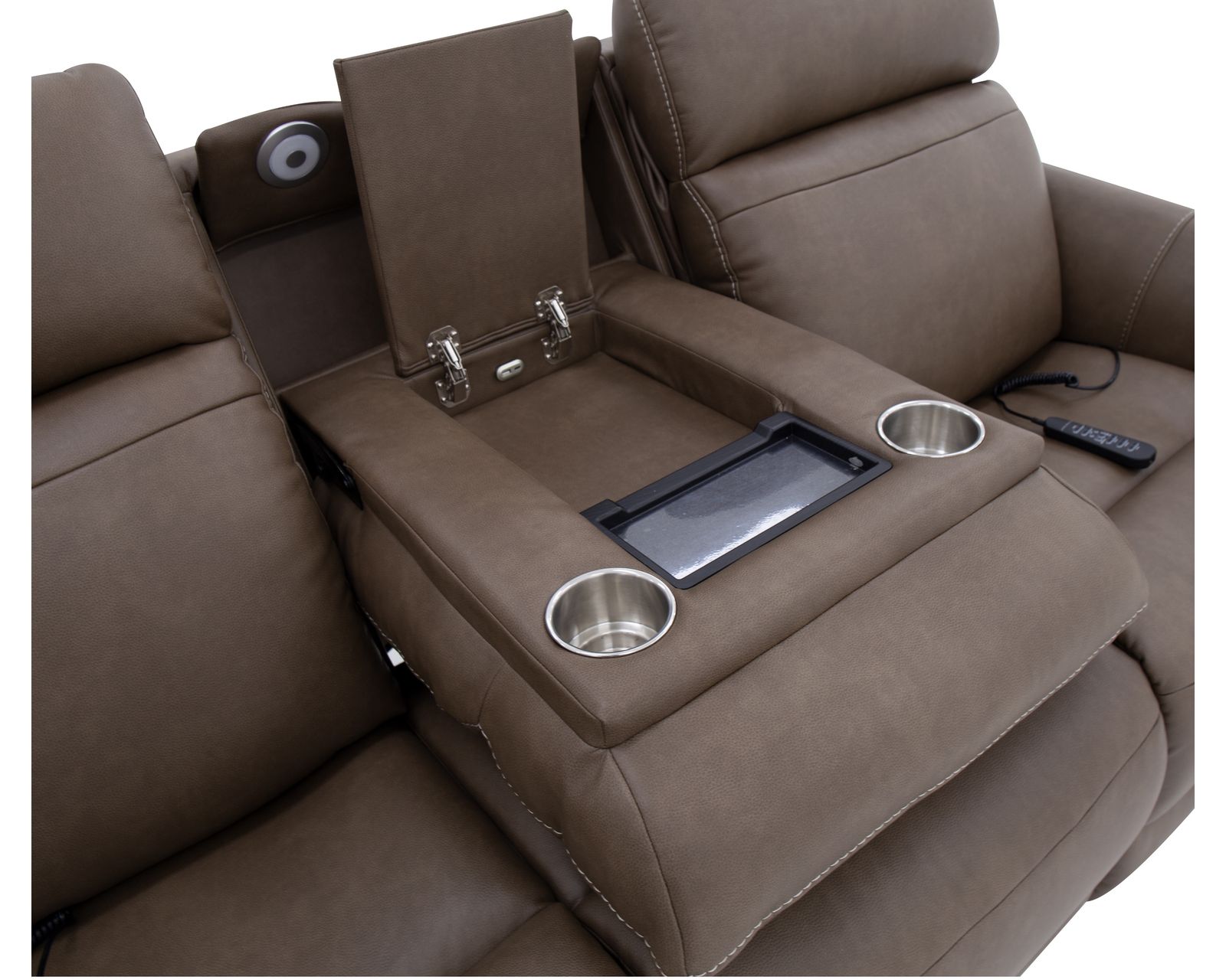 Artemis 1823 Triple Power Reclining Sofa with Heat and Massage 886-01 (85") two colors (in stock) - The drop-down storage compartment with USB, wireless charging, lighting and cupholders
