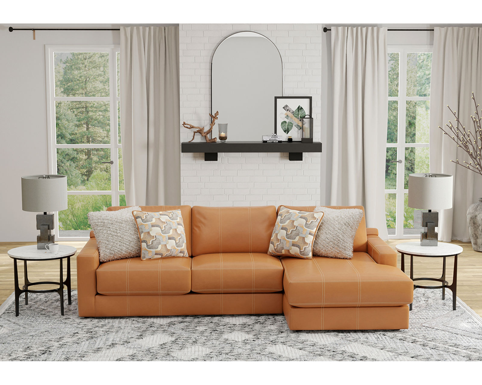 Minori Modular Leather Sectional (2 colors) includes pillows - Layout A: Two Piece Sectional 122" x 67"