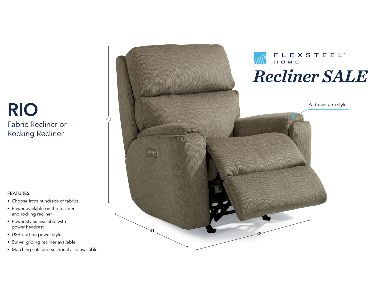 Rio Recliner or Rocker Recliner (Colors Available)