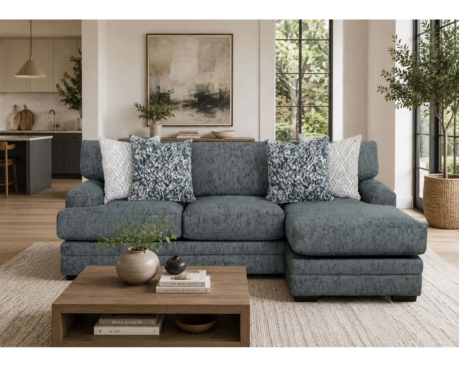 Emerald 99" Reversible Chaise Sofa (Bold Color. Flexible Comfort. One Sofa Designed Around You) - Shown in a Durable Long Wearing Polyester Fabric Teal
