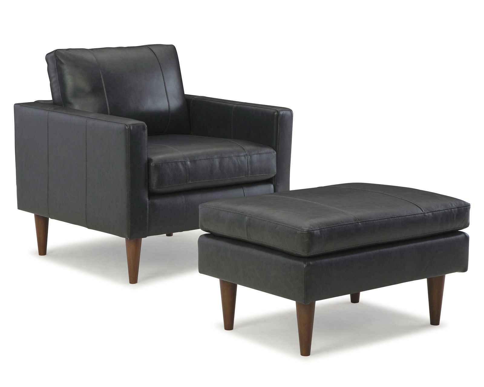 Trafton Leather Sofa (+3 leathers) 81" - Trafton Leather Chair  and Ottoman in Charcoal