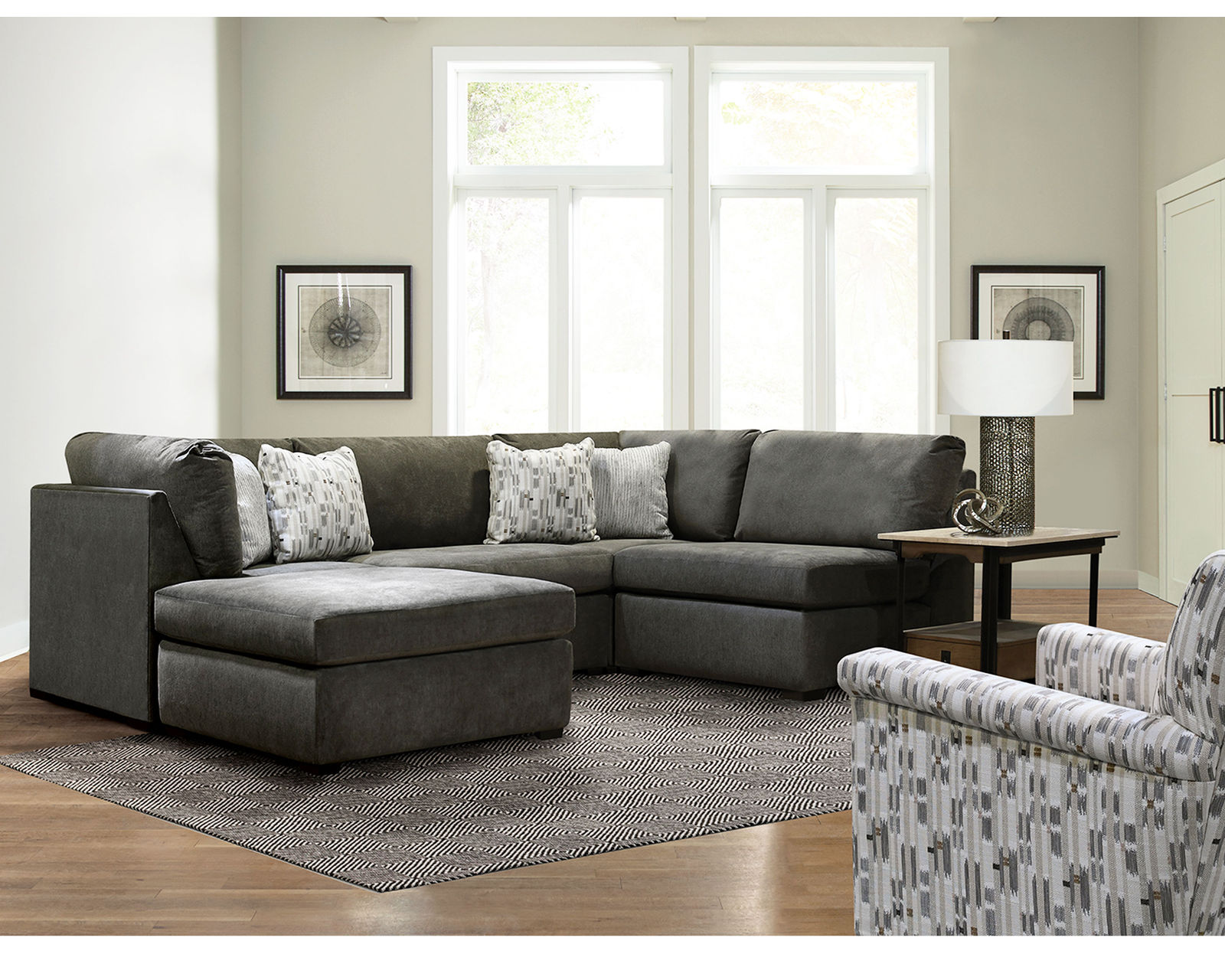 Scottie Modular Sectional  (+100 Standard and Performance Fabrics) - Includes (1) Armless Chair - (2) Corner Wedge and (1) Ottoman