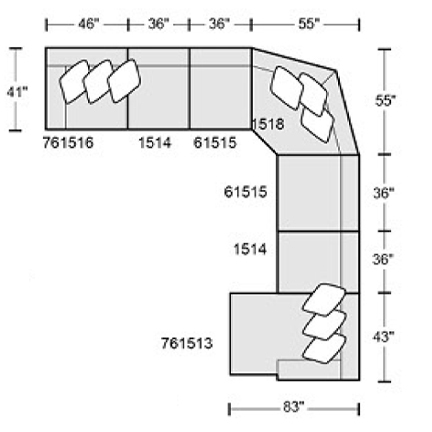 Layout J: Seven Piece Sectional 170" x 173" x 83"