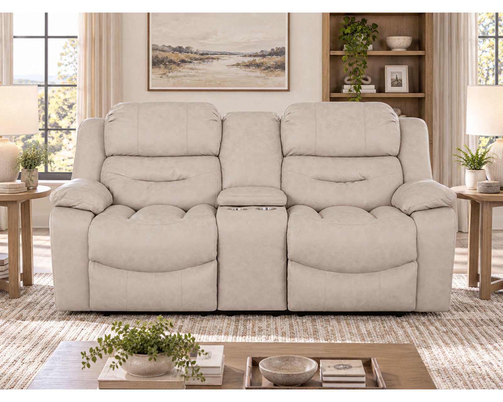 Decker 91.5" Reclining Sofa Slate (Best-Selling Comfort. Built for Real Life.) - Shown in A Durable Leather Like Fabric Color Buff