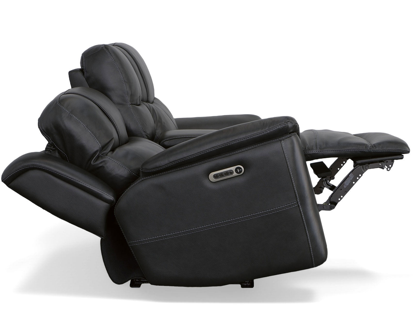 Crew Power Reclining Loveseat with Console, Power Headrests & Lumbar (Black leather) in stock - Crew Power Reclining Loveseat with Console, Power Headrests & Lumbar