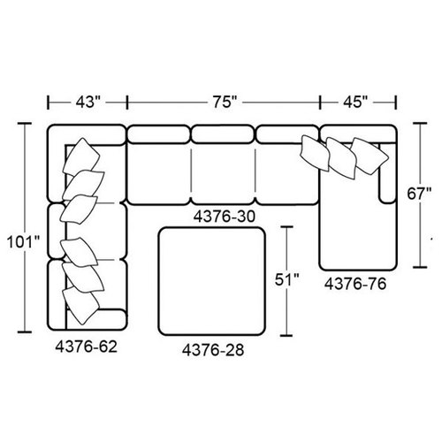 Layout M: Three Piece Sectional (Ottoman not included) 101" x 163" x 67"