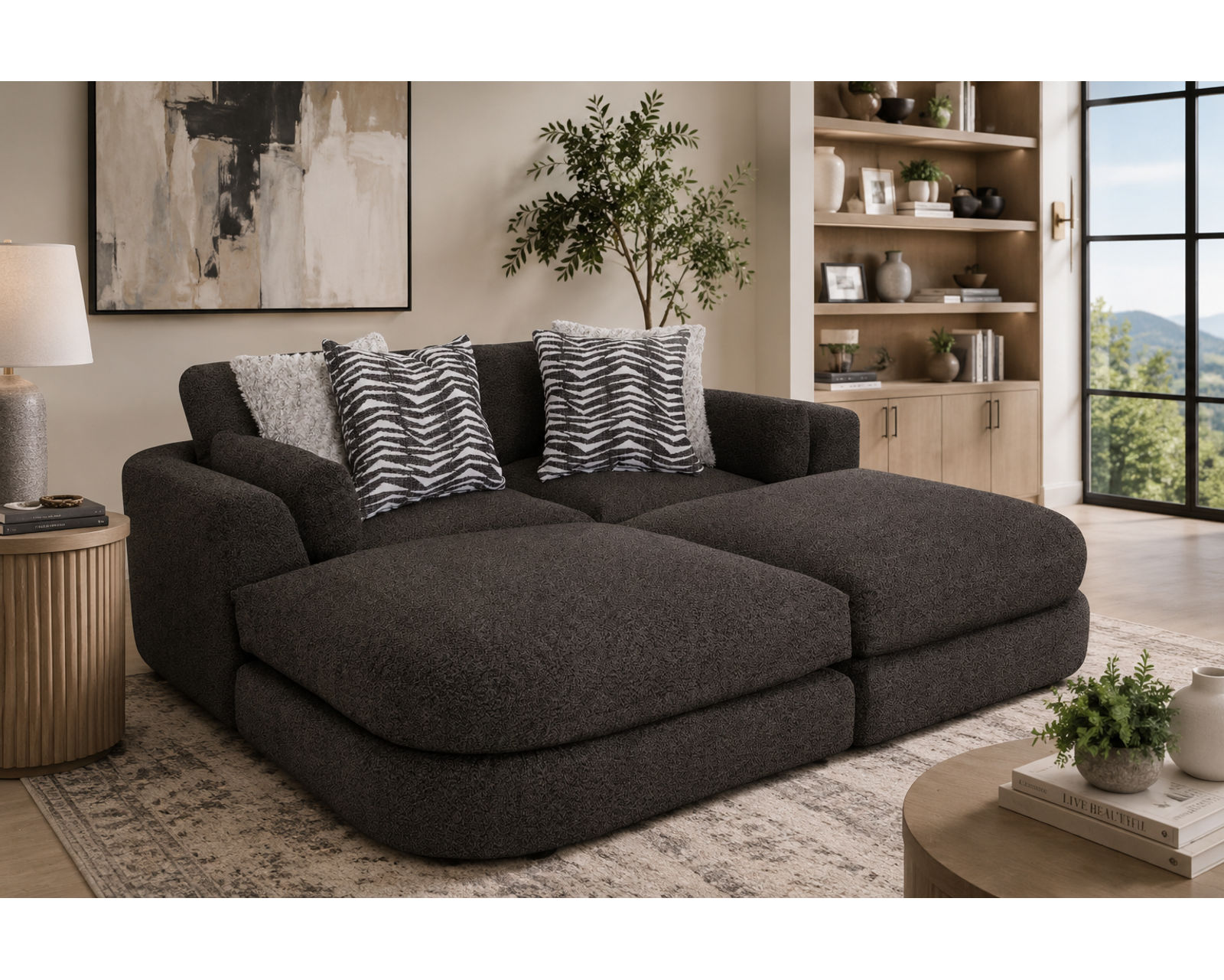 Laney 938 Modular Sectional (Modern Comfort with a Softer Point of View) - Shown in a Durable Long Wearing Polyester Fabric Thunder