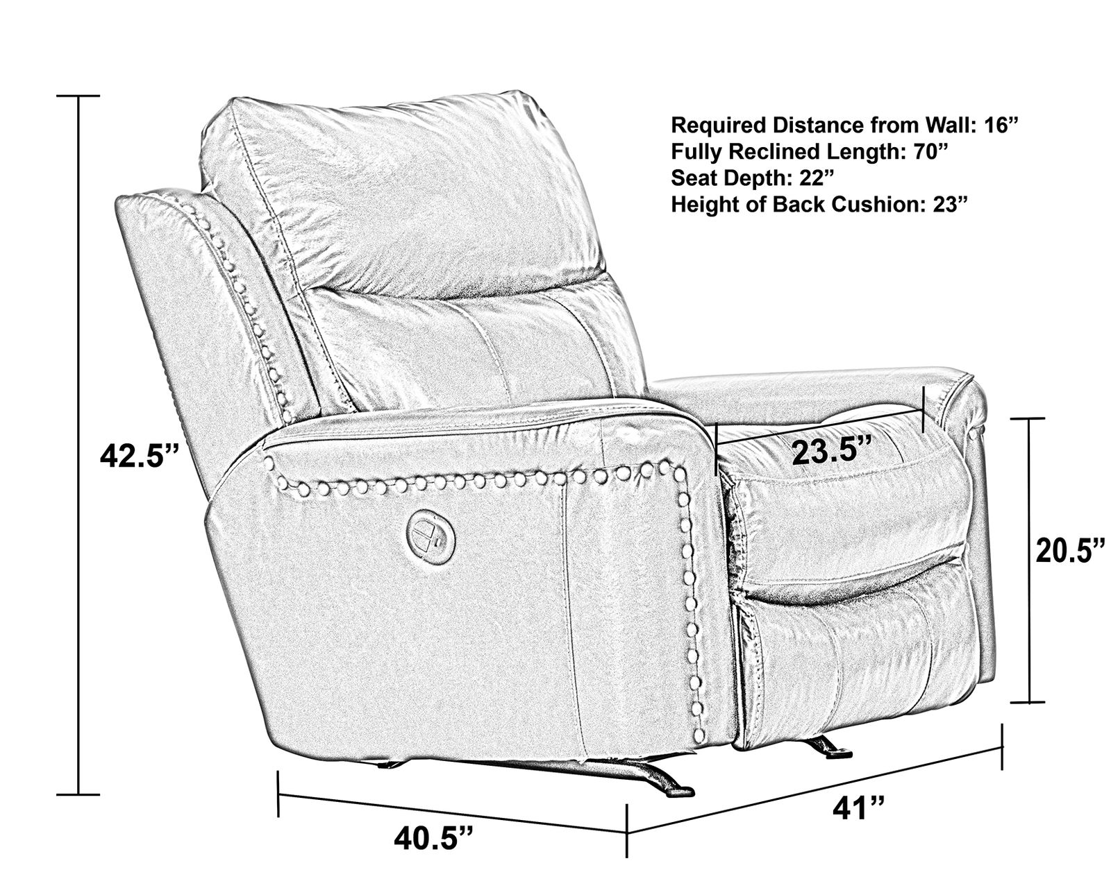 Ceretti 87" Italian Leather Brass Nail Head Power Reclining Sofa - Exceptional Comfort Starts Here.